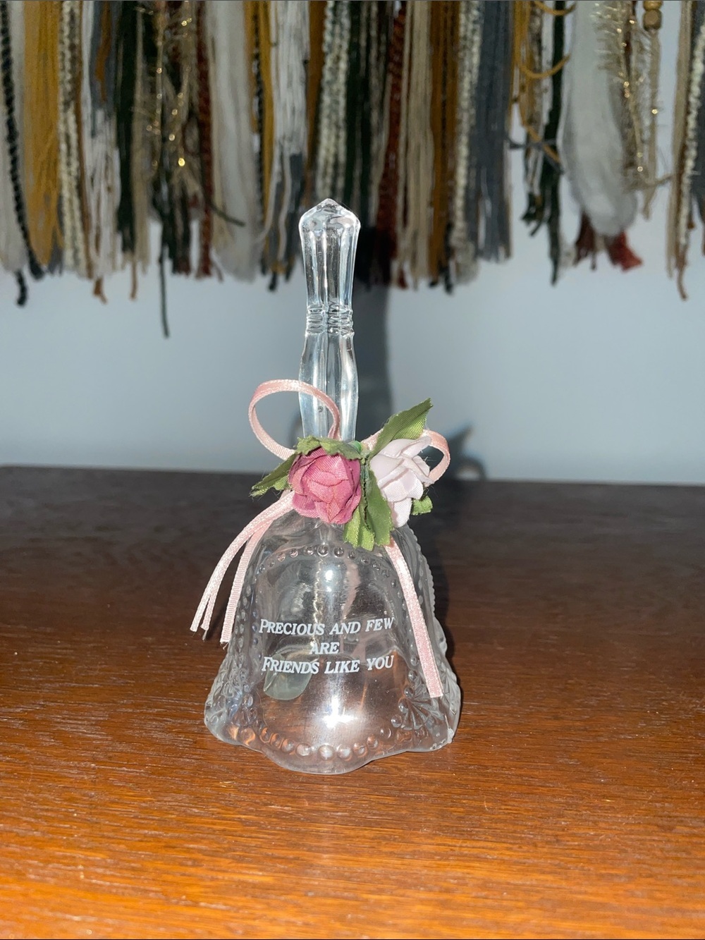 Glass Friendship Bell with Pink Rose Accent